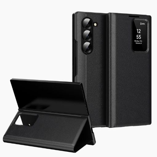 Samsung Galaxy Z Fold5 5G Leather Case with Card Slot - Black - 1