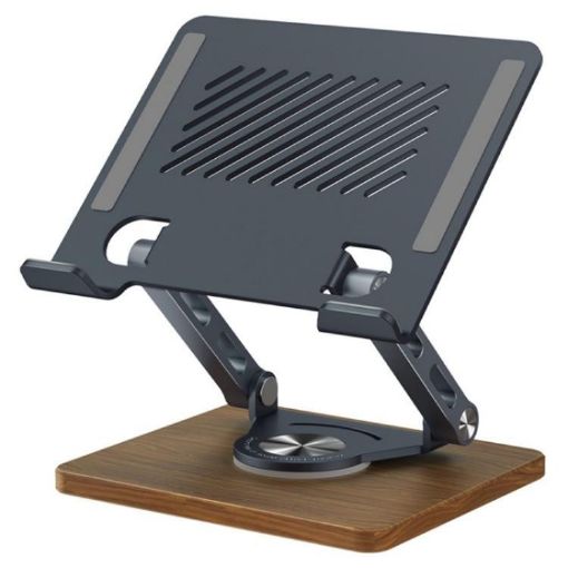 Foldable Rotating Wooden Base Metal Cooling Holder for Tablets & Laptops - 1
