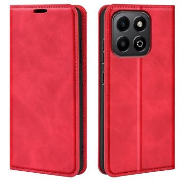 For Honor X6b Retro-skin Magnetic Suction Leather Case - Red - 1