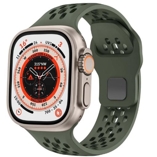 Olive Green Mesh Reverse Buckle Silicone Band for Apple Watch 46/49/45/44mm - 1