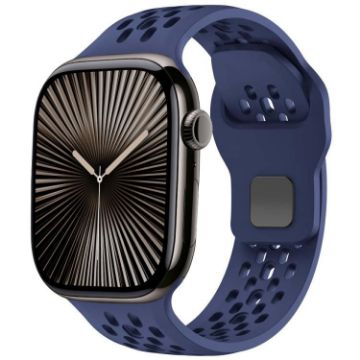 Navy Blue Mesh Reverse Buckle Silicone Band for Apple Watch 42/41/40/38mm - 1
