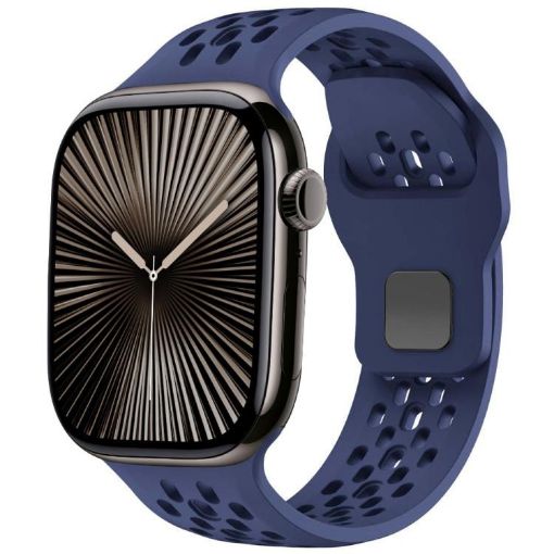 Navy Blue Mesh Reverse Buckle Silicone Band for Apple Watch 42/41/40/38mm - 1