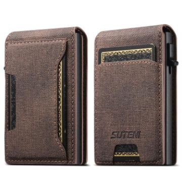 Suteni Brown Denim Pattern Card Box with Automatic Button Pop-Out - 1