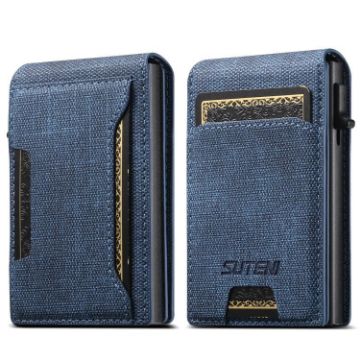 Suteni Blue Denim Pattern Card Box with Automatic Button Pop-Out - 1
