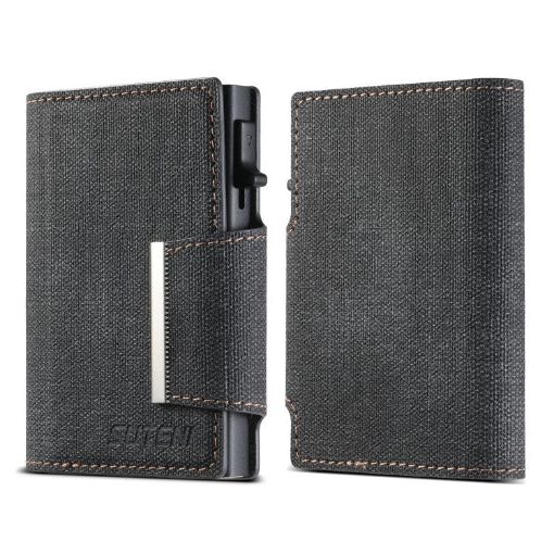 Suteni Black Denim Card Box with Buckle Button - Auto Pop Out Feature - 1