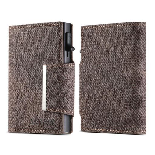 Suteni Brown Denim Buckle Button Card Box - Automatic Pop Out Feature - 1