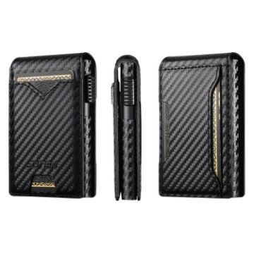 Suteni Carbon Fiber Pattern Button Box - Auto Pop Veneered Card (Black) - 1