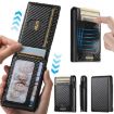 Suteni Black Carbon Fiber Pattern Elastic Band Card Box with Auto Button - 2