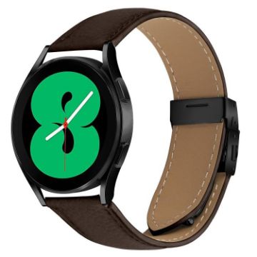 20mm Black Turtle Back Buckle Leather Watch Band - Coffee Color - 1