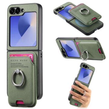 Samsung Galaxy Z Flip6 5G Green Twill Fabric Card Bag Ring Case - 1