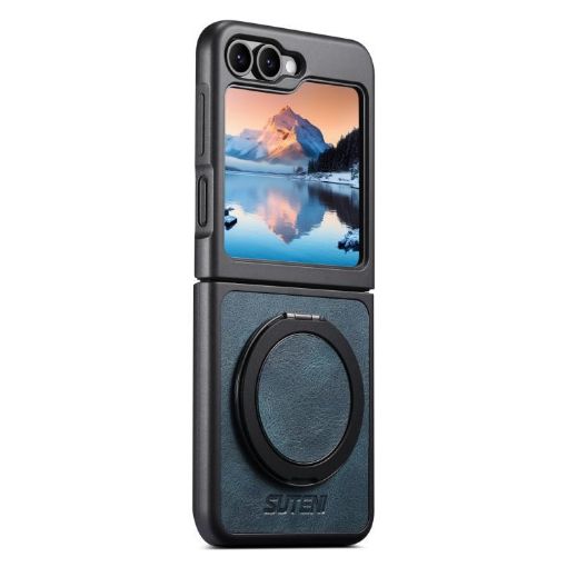 Samsung Galaxy Z Flip6 Suteni G3 Oil Wax 360 Holder MagSafe Case Blue - 1