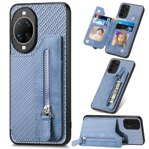 Huawei nova 14 Blue Carbon Fiber Flip Zipper Wallet Phone Case - 1