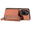 Huawei nova 14 Brown Carbon Fiber Flip Zipper Wallet Phone Case - 3