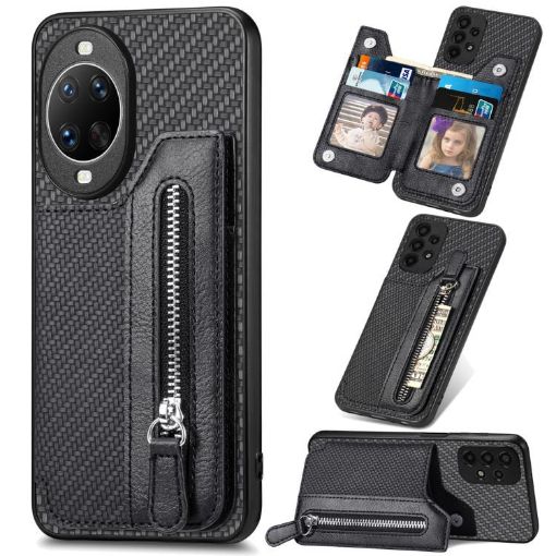 Huawei nova 14 Pro Carbon Fiber Flip Zipper Wallet Case - Black - 1
