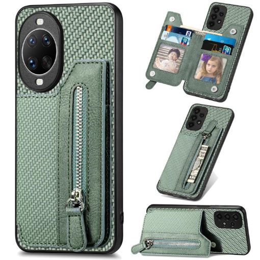 Huawei nova 14 Pro Green Carbon Fiber Flip Zipper Wallet Phone Case - 1
