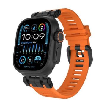 Apple Watch Band 46/49/45/44mm H016 Twill Texture TPU Black Orange - 1