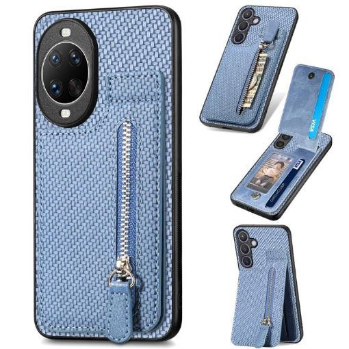 Huawei nova 14 Blue Carbon Fiber Vertical Flip Zipper Phone Case - 1