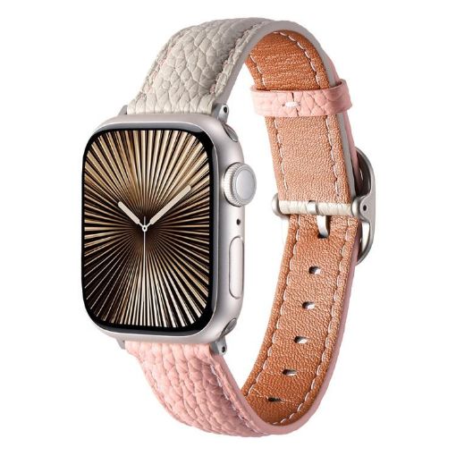 Genuine Leather Watch Band for Apple Watch 42mm/41mm/40mm/38mm - Trench Gray Pink - 1