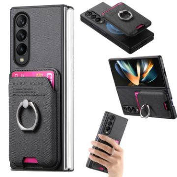 Samsung Galaxy Z Fold4 5G Twill Fabric Card Bag Ring Case (Black) - 1