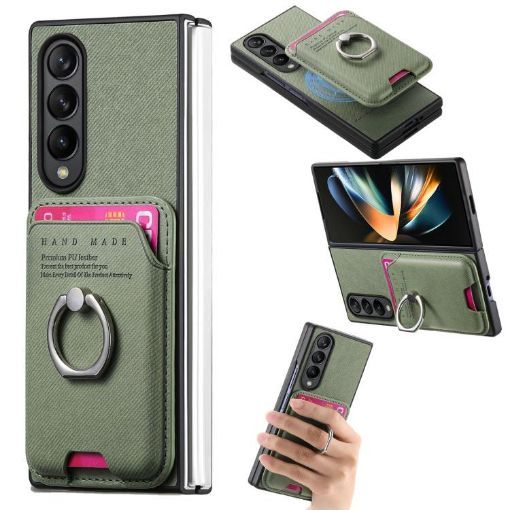 Samsung Galaxy Z Fold4 5G Green Twill Fabric Card Bag Ring Case - 1