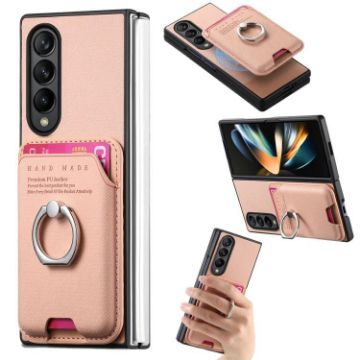 Samsung Galaxy Z Fold4 5G Pink Twill Fabric Card Bag Ring Case - 1