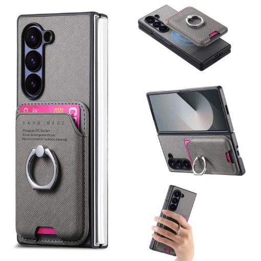 Samsung Galaxy Z Fold5 5G Gray Twill Fabric Card Bag Ring Case - 1