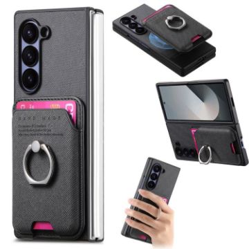 Samsung Galaxy Z Fold6 5G Twill Fabric Card Bag Ring Case (Black) - 1