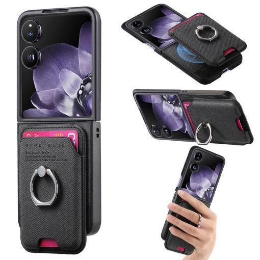Xiaomi Mix Flip Black Twill Fabric Card Bag Ring Magnetic Phone Case - 1