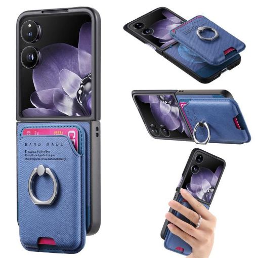 Xiaomi Mix Flip Blue Twill Fabric Card Bag Ring Magnetic Phone Case - 1