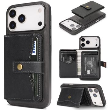 iPhone 17 Pro Max Kalebol Magnetic Card Bag MagSafe Leather Case Black - 1