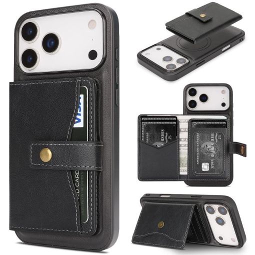 iPhone 17 Pro Max Kalebol Magnetic Card Bag MagSafe Leather Case Black - 1