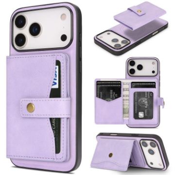iPhone 17 Pro Max Purple Leather Case with MagSafe Ring & Card Bag - 1