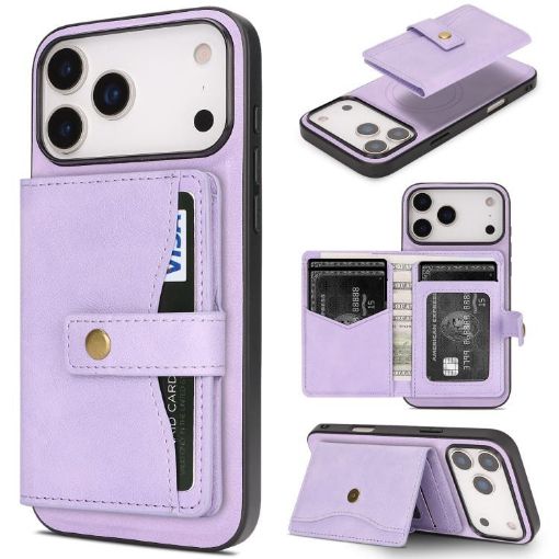 iPhone 17 Pro Kalebol Magnetic Card Bag MagSafe Leather Case Purple - 1