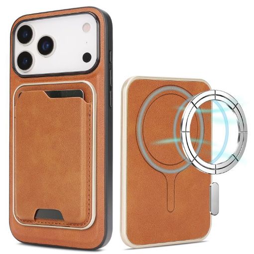 iPhone 17 Pro Max Kalebol Slim MagSafe Leather Case with Card Bag (Brown) - 1