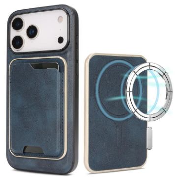 iPhone 17 Pro Max Kalebol Slim MagSafe Leather Case with Card Bag (Blue) - 1