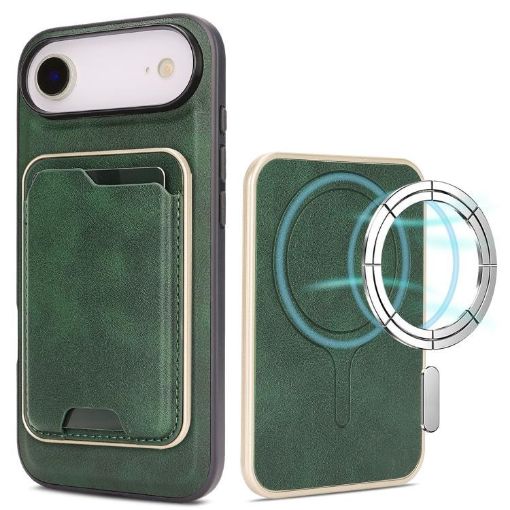iPhone 17 Air Kalebol Slim MagSafe Leather Case with Card Bag - Green - 1
