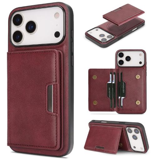 iPhone 17 Pro Red Leather MagSafe Card Bag Case - Kalebol Two-Fold - 1