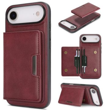 iPhone 17 Air Kalebol MagSafe Leather Card Bag Case - Red - 1