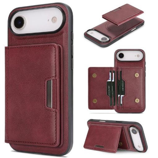 iPhone 17 Air Kalebol MagSafe Leather Card Bag Case - Red - 1
