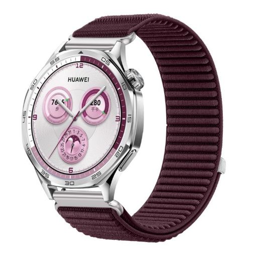 18mm Plum Woven Nylon Hook & Loop Fastener Watch Band - 1