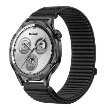 22mm Black Woven Nylon Hook & Loop Fastener Watch Band - 1