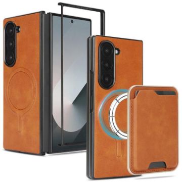 Samsung Galaxy Z Fold7 Kalebol MagSafe Leather Card Case (Brown) - 1