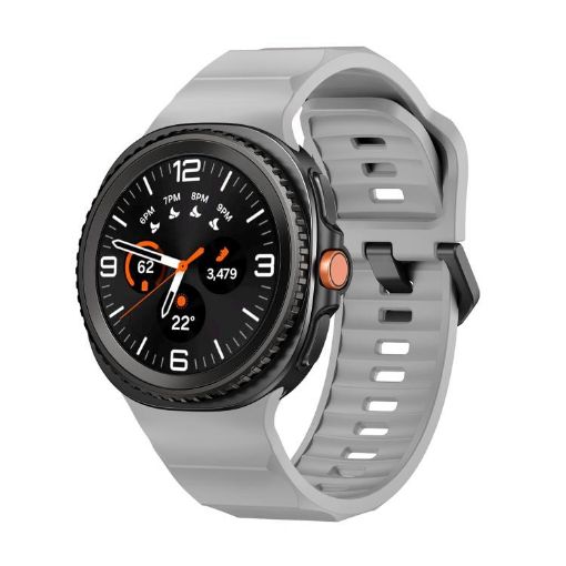 Samsung Galaxy Watch 8 40mm/44mm Gray Silicone Band Wave Black Buckle - 1