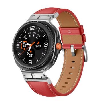 Samsung Galaxy Watch 8 Leather Band 40mm/44mm Red Silver Metal Connector - 1