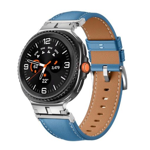 Samsung Galaxy Watch 8 40mm/44mm Leather Band Blue Silver - 1