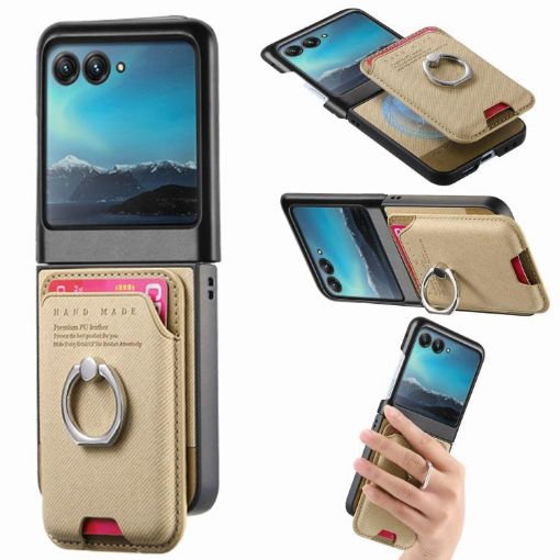 Moto Razr 40 Ultra Khaki Twill Fabric Card Bag Ring Magnetic Case - 1