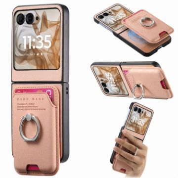 Moto Razr 50/60 Pink Twill Fabric Card Bag Ring Magnetic Case - 1