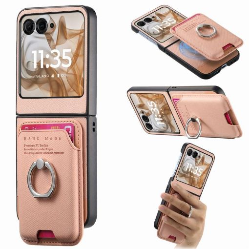Moto Razr 50/60 Pink Twill Fabric Card Bag Ring Magnetic Case - 1
