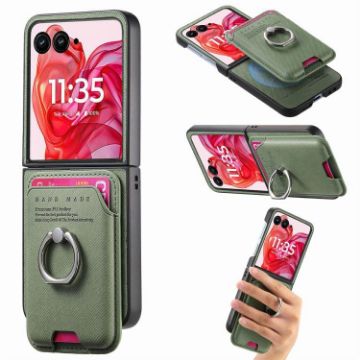 Moto Razr 50 Ultra Green Twill Fabric Card Bag Ring Magnetic Case - 1