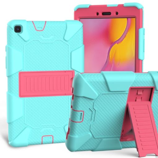 Galaxy Tab A8.0 2019 T290 Shockproof Silicone Case with Holder Teal/Pink - 1